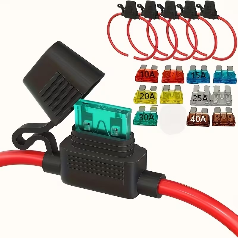 6-Piece 10AWG Inline Fuse Holder Set with ATC/ATO Blade Fuses